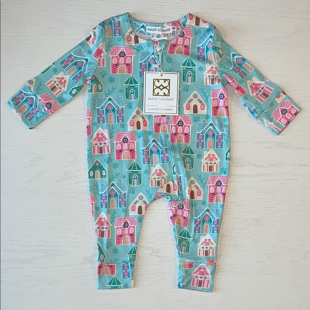 🎄 Mary Square Gingerbread Houses Zip Romper 0-3 3-6 6-12 12-18 months